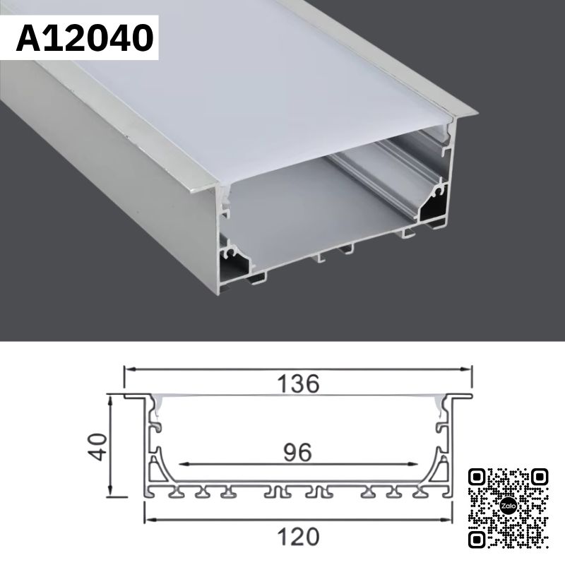 Thanh Nhôm LED Gắn Âm Loại Dày - Dài 3m | A12040